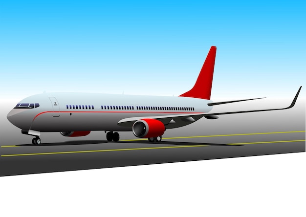 Пассажирский самолет на взлетно-посадочной полосе 3d цветовой вектор