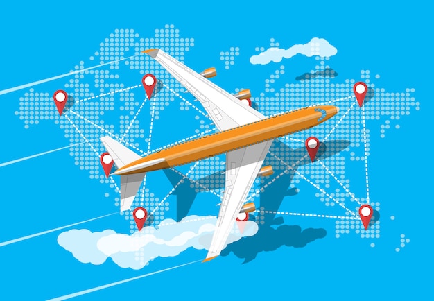 ベクトル 旅客機、世界地図