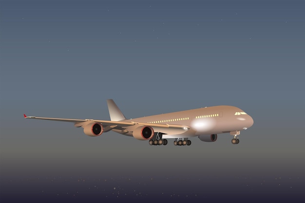 Passenger plane flies in the night sky Vector