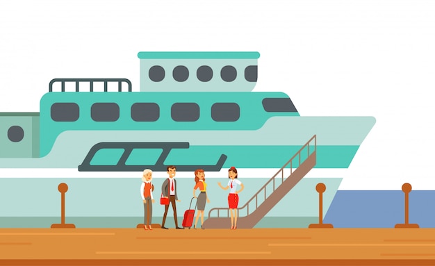 Passengers Boarding Touristic Liner Ship