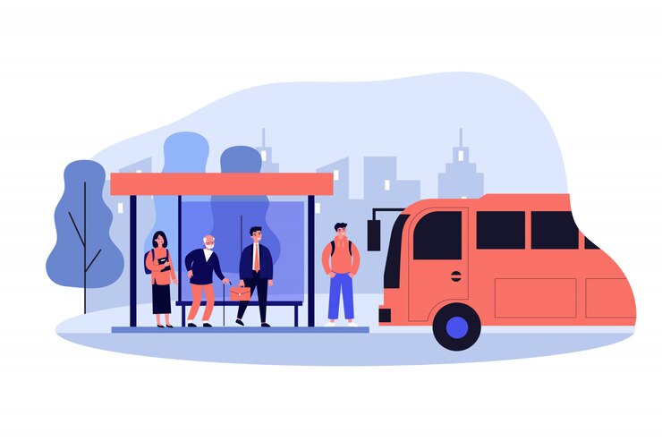 Vector passengers standing at bus stop