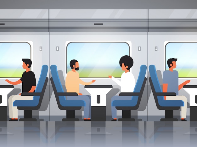 Passeggeri che viaggiano in treno espresso moderno