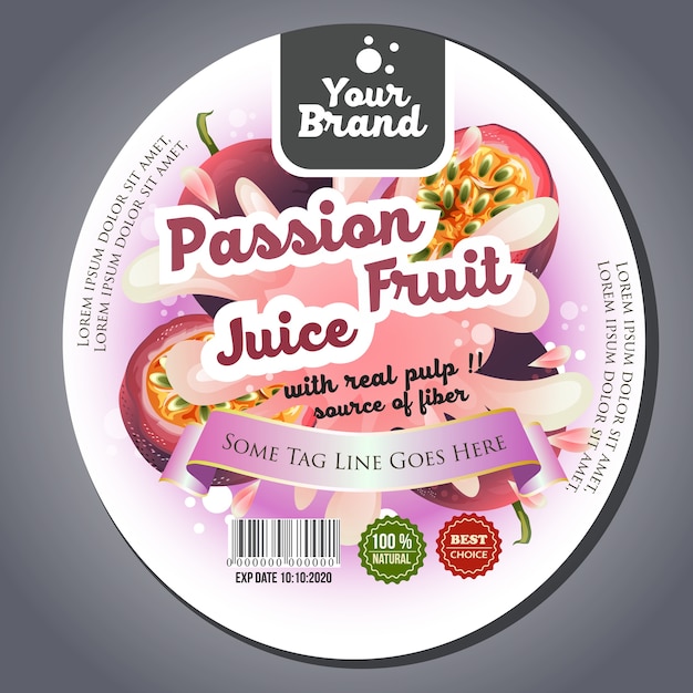 Vector passion fruit juice label sticker