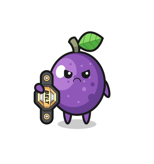 Passion fruit mascot character as a MMA fighter with the champion belt