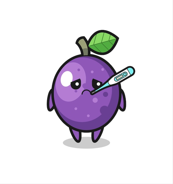 Passion fruit mascot character with fever condition , cute style design for t shirt, sticker, logo element