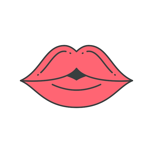 Vector passion pink female lips contoured groovy style t shirt print decorative design vector flat