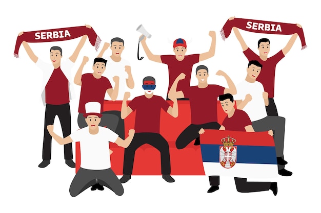 Вектор Страстные футбольные болельщики из сербии