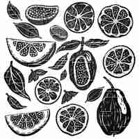 Vector passionfruit flat vector lin set illustration high quality