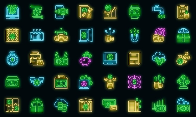 Passive income icons set vector neon