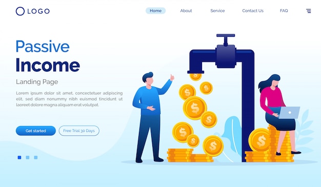 受動的所得ランディングページウェブサイトフラットベクトルテンプレート