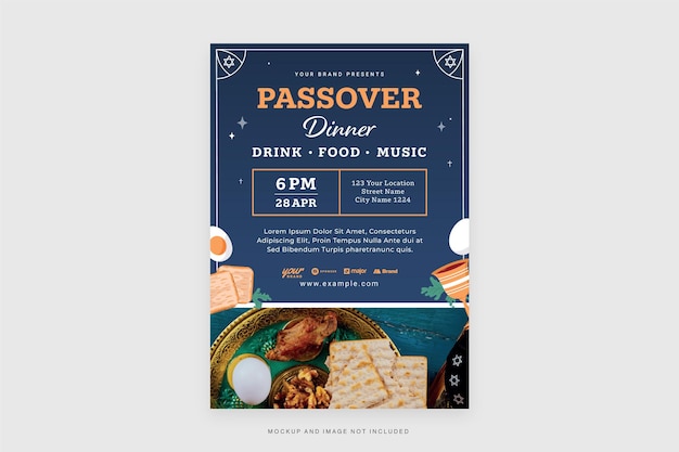 Vector passover celebration flyer template in vector for dinner invitation v2