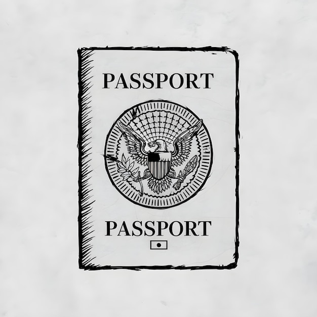 Vector passport vector pencil ink sketch drawing black and white monochrome engraving style