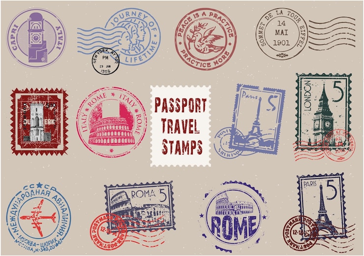 Vector passport visa stamps collection