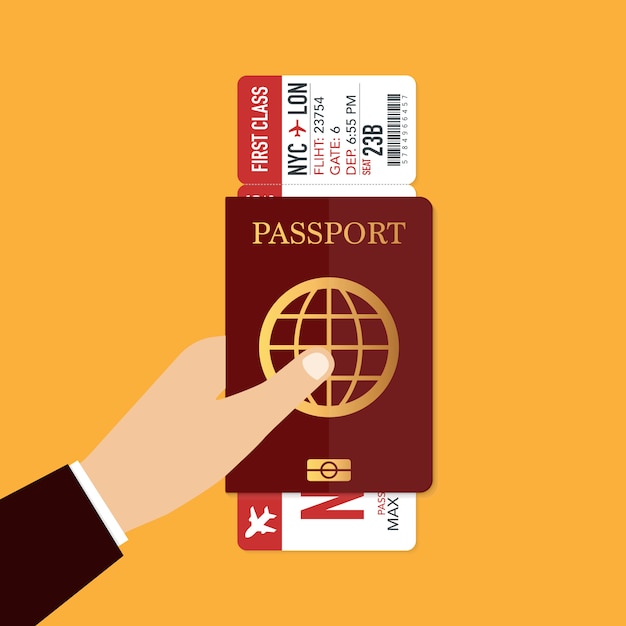 Passport with airplane ticket. travel concept. vector illustration.