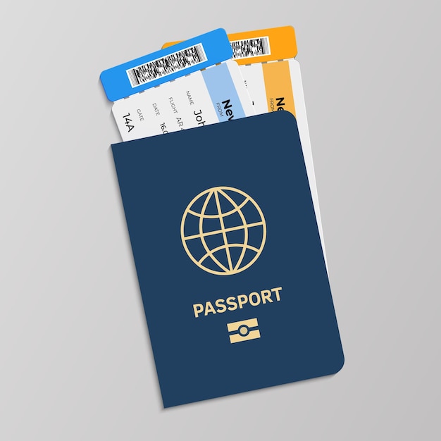 Passport with boarding tickets illustration