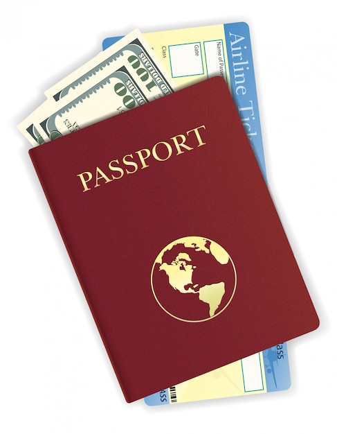 Vettore passaporto con soldi e biglietto aereo illustrazione vettoriale