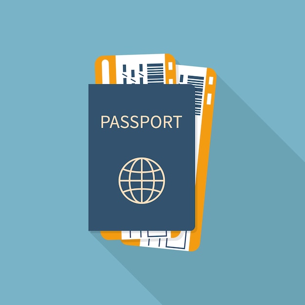 Passport with tickets flat icon isolated Concept travel and tourism Travel documents International passport Vector illustration