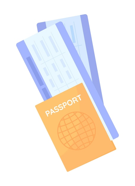 Passport with tickets semi flat color vector object. documents for trip. realistic item on white. lifestyle isolated modern cartoon style illustration for graphic design and animation