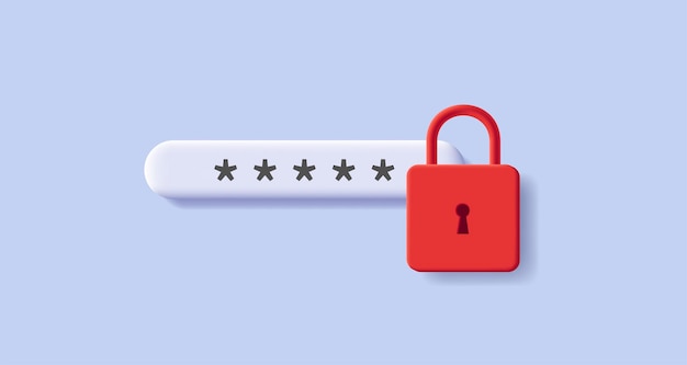 Password field with red padlock 3d digital illustration