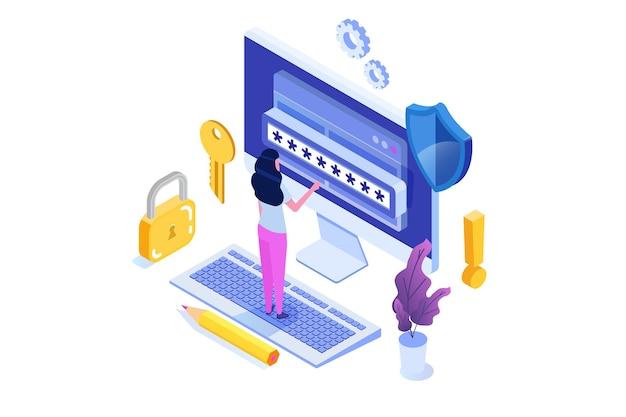 Vector password isometric concept.