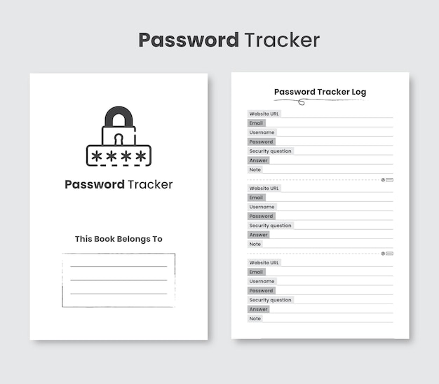 Password keeper logbook Set of password tracker logbook minimalist design template