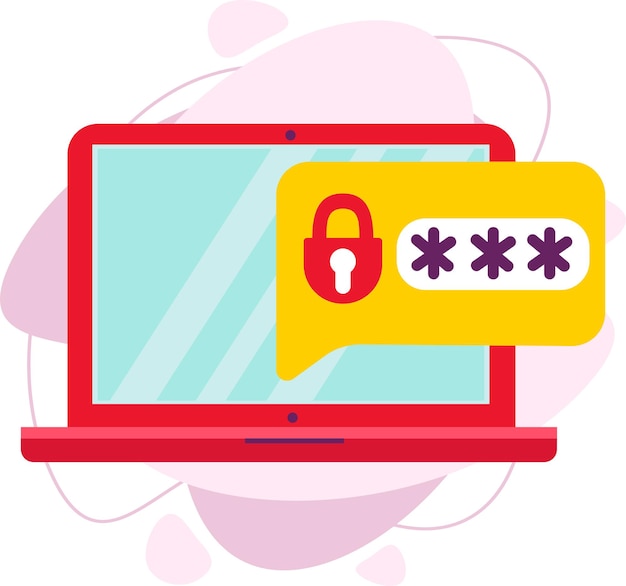 The password on the laptop. the password is protected by a lock. illustration in an isolated flat style.