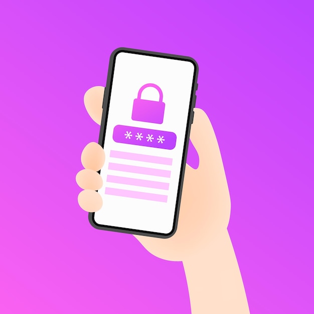 Пароль на экране телефона Плоский фиолетовый телефон в ручном замке иконка для ключа пароля телефона Векторная иллюстрация