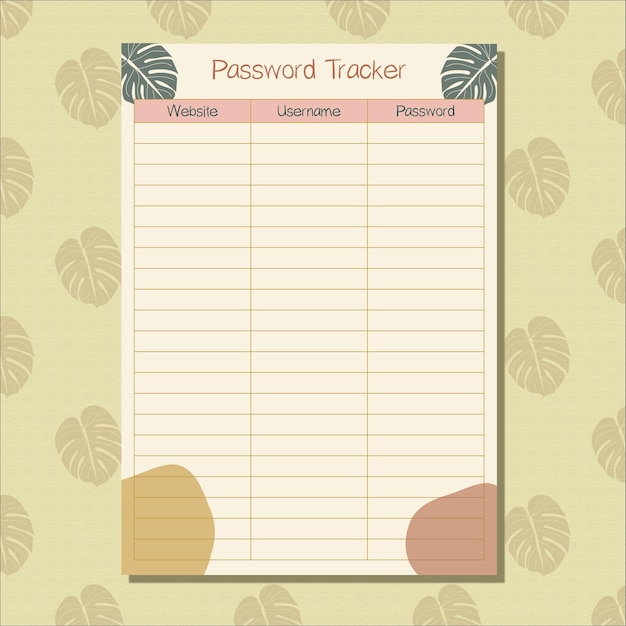 Vector password tracker boho style