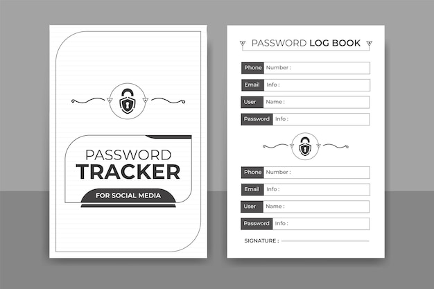 벡터 비밀번호 추적기 일기록 책 디자인 및 sns 계정에 대한 kdp 인테리어 인쇄 템플릿
