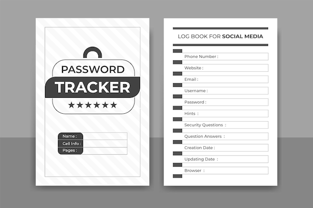 Vector password tracker diary log book design and kdp interior print template for social media account