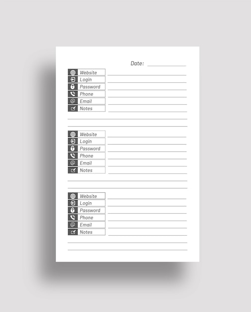 Password tracker logbook template design for kdp interior