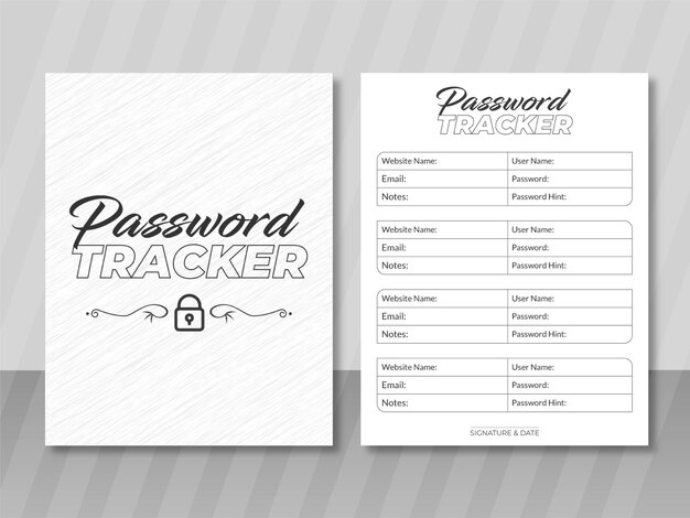 Password tracker notebook kdp interior design modello di stampa informazioni sul sito web e salvataggio della password