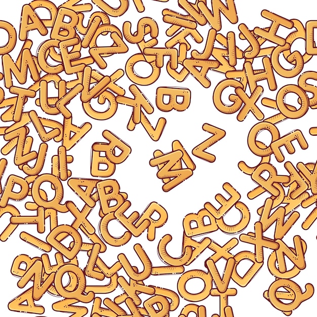 Vector pasta cartoon alphabet font from letters in the form of macaroni lettering from pasta soup