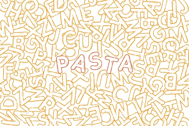 Alfabeto dei cartoni animati di pasta font da lettere a forma di maccheroni lettering da zuppa di pasta