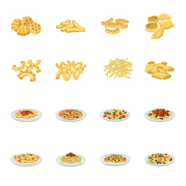 Vector pasta cartoon icon set, italian pasta.