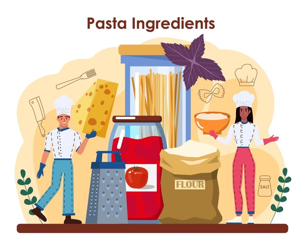 パスタコンセプトの自家製イタリア料理をお皿に盛り付けて美味しいディナー