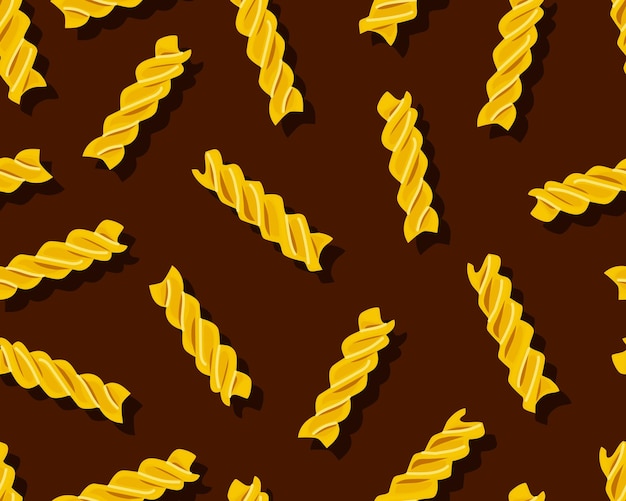 Pasta fusilli on a dark background seamless pattern symbol of italian cuisine menu