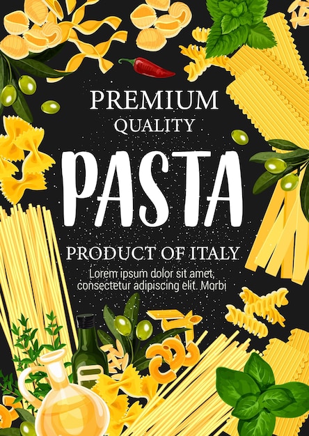 Vector pasta and greenery with olive oil pastry poster