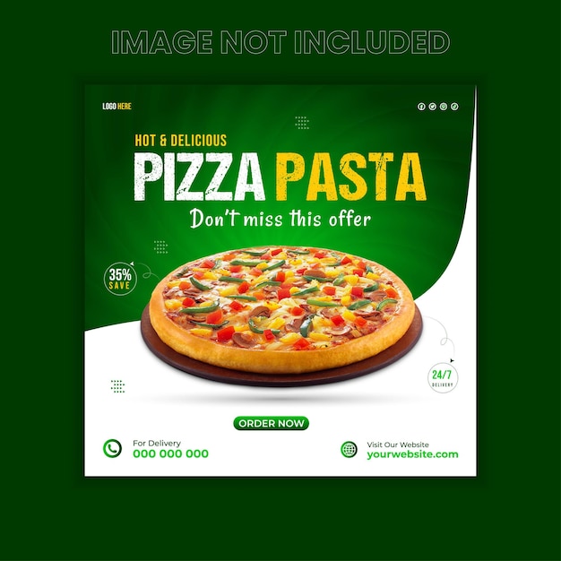 파스타 피자 소셜 미디어 게시물 및 Instagram 광고 디자인