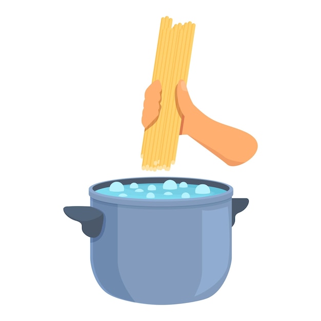 Паста в кипящей воде икона мультфильма вектор Кулинарная пекарня