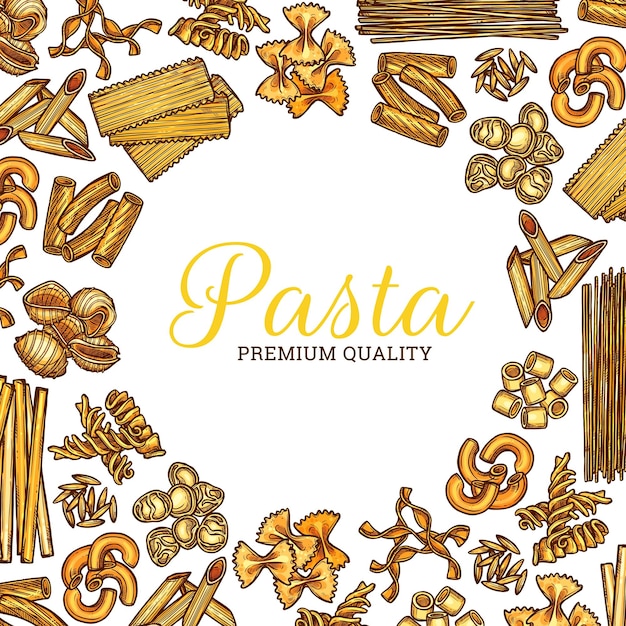 Vector pasta sketch italian cuisine food poster or menu