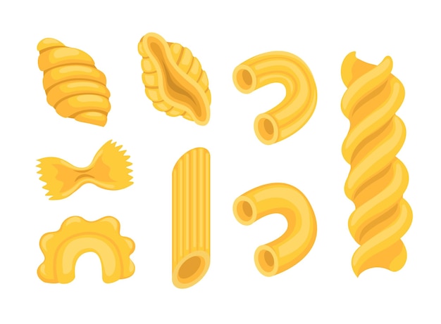 Pasta type italiaanse noodle collectie set cartoon illustratie vector