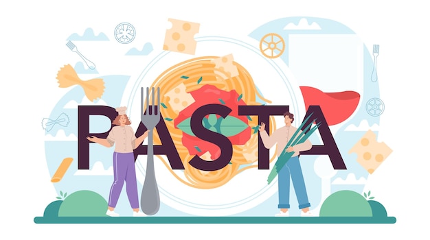 Pasta typografische kop Italiaans eten op het bord heerlijk diner