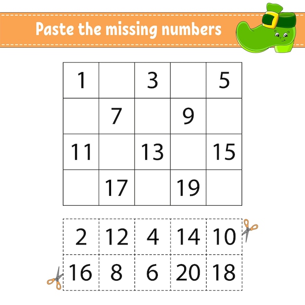 Paste the missing numbers 1-20. game for children.