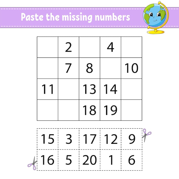 Paste the missing numbers 120 game for children handwriting practice learning numbers for kids