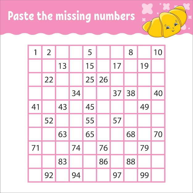 Paste the missing numbers from 1 to 100 handwriting practice