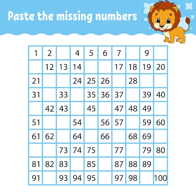 Paste the missing numbers. handwriting practice. learning numbers for kids.