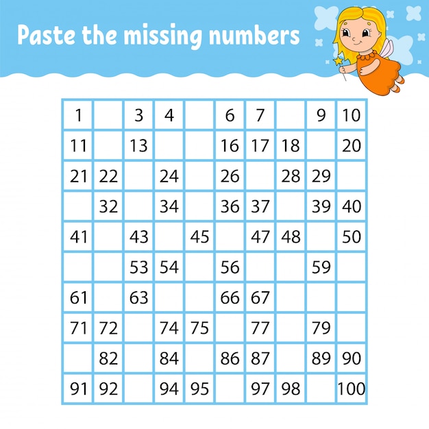 Paste the missing numbers. Handwriting practice. Learning numbers for kids.