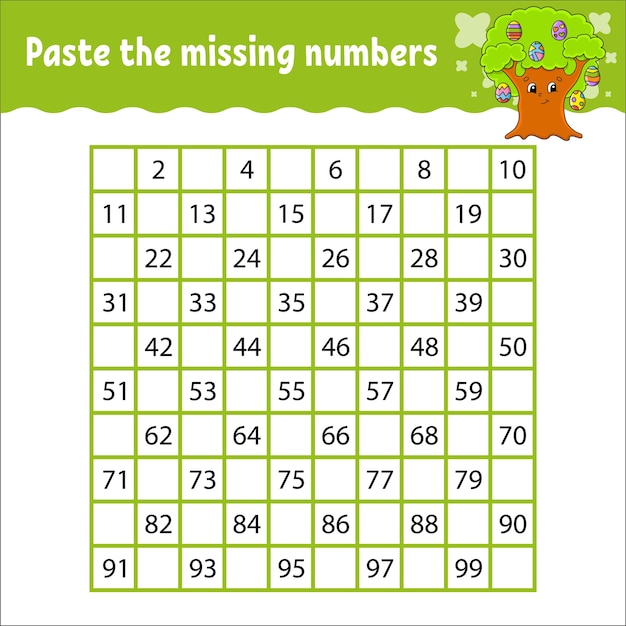 Paste the missing numbers. Handwriting practice. Learning numbers for kids.