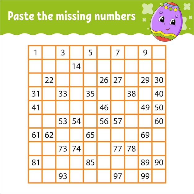 Paste the missing numbers. Handwriting practice.